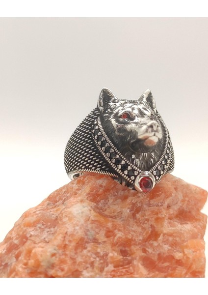 Gümüş 925 Ayar Gümüş Yüzük Kurt Kafası Figürlü Zirkon Taş Süslemeli fırsatları