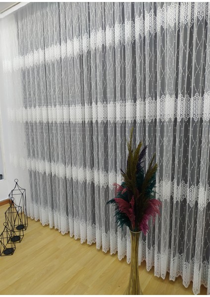 Petek Üstü Kar Tanesi Nakışlı Brode Sanal Zemin Ütü Istemez Dökümlü Tül Perde fırsatları