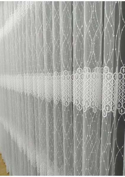 Fransız Camlara Uygun Kar Tanesi Zemin Işlemeli Ütü Istemez Dökümlü Tül Perde fiyatları