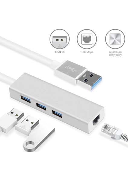 USB 3.0 To Ethernet RJ45 Gigabit 3 Port USB 3.0 Çoklayıcı