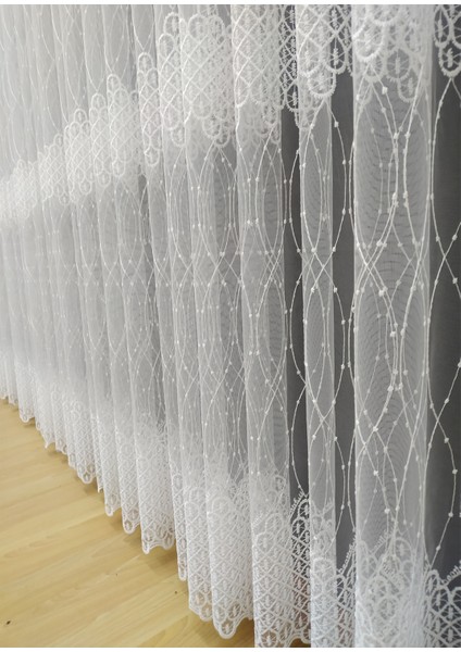 Yeni Sezon Fransız Camlara Uygun Kar Tanesi Zemin Işlemeli Ütü Istemez Dökümlü Tül Perde modelleri