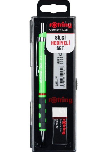 Tikky Okul Seti 0.5 mm Neon Yeşil Versatil Kalem + Silgi + Uç