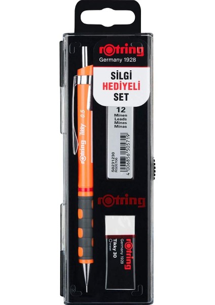 Tikky Okul Seti 0.5 mm Neon Turuncu Versatil Kalem + Silgi + Uç