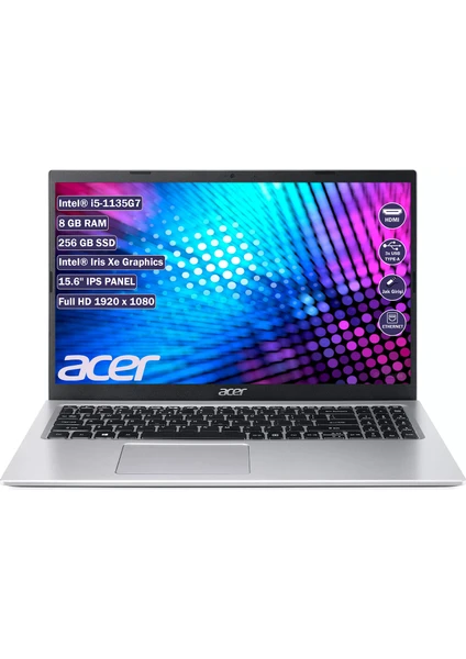 Aspire 3 A315-58 Intel Core i5-1135G7 8 GB 256 GB SSD Freedos 15,6" FHD Taşınabilir Bilgisayar NX.ADDEY.004