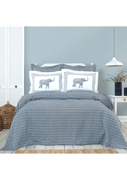 Somes Indigo Çift Kişilik Yatak Örtüsü Takımı ve Çarşaf Set