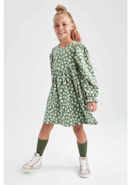 Kız Çocuk Bisiklet Yaka Çiçekli Uzun Kollu Elbise Y5050A622AU fiyatları