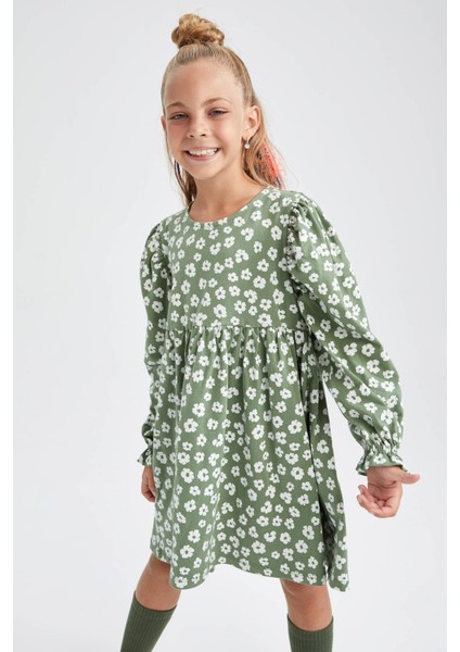 Kız Çocuk Bisiklet Yaka Çiçekli Uzun Kollu Elbise Y5050A622AU fırsatları