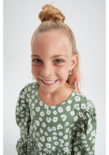 Kız Çocuk Bisiklet Yaka Çiçekli Uzun Kollu Elbise Y5050A622AU indirimleri