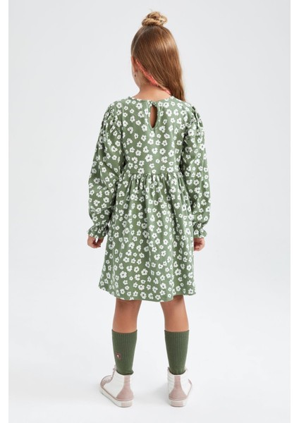 Kız Çocuk Bisiklet Yaka Çiçekli Uzun Kollu Elbise Y5050A622AU