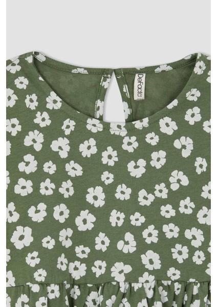 Kız Çocuk Bisiklet Yaka Çiçekli Uzun Kollu Elbise Y5050A622AU