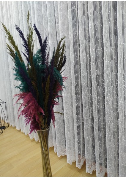 Fransız Camlara Uygun Kar Tanesi Zemin Işlemeli Sık Pile Tül Perde indirimleri