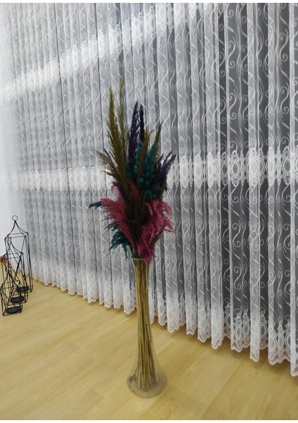 Fransız Camlara Uygun Damask Desen Zemin Işlemeli Seyrek Pile Tül Perde indirimleri