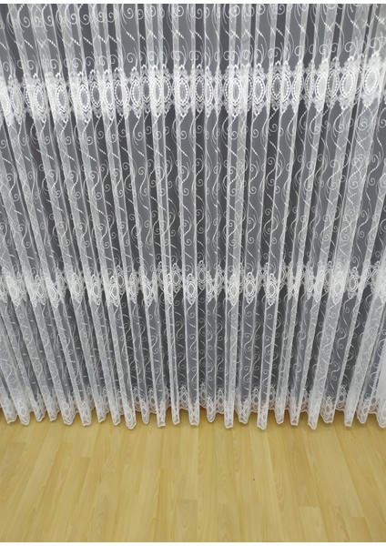 Fransız Camlara Uygun Damask Desen Zemin Işlemeli Sık Pile Tül Perde modelleri