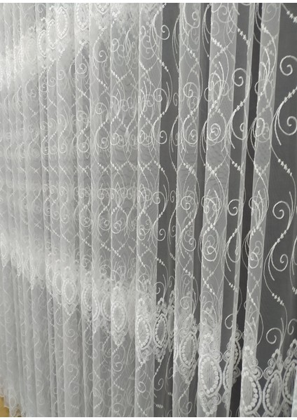 Fransız Camlara Uygun Damask Desen Zemin Işlemeli Seyrek Pile Tül Perde fırsatları