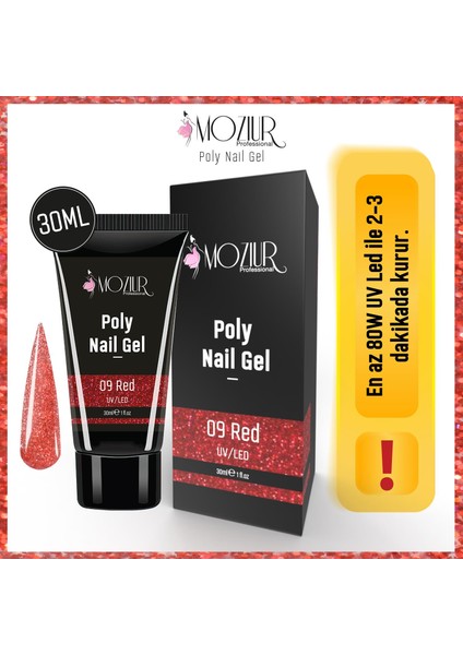 Uv/Led Poly Jel 30ml - (Şeffaf) Simli Kırmızı