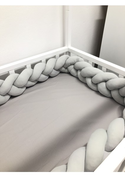 Guldesıgnstore 3lü Model Örgü Koruma Açık Gri 280 cm (50 x 90 Beşik Için )