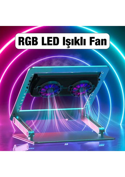 Rgb Işıklı Yüksekli Ayarlı Çift Fanlı Dizüstü Bilgisayar Laptop Soğutucu Stand Laptop Masası indirimleri