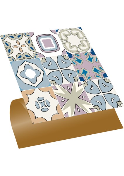 Kendinden Yapışkanlı Renkli Kabuki Desenli Pvc Karo 30x30 Cm 11 Adet 1 M2