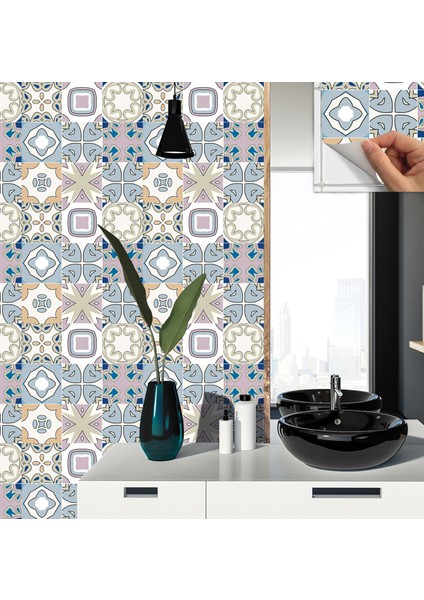 Kendinden Yapışkanlı Renkli Kabuki Desenli Pvc Karo 30x30 Cm 11 Adet 1 M2