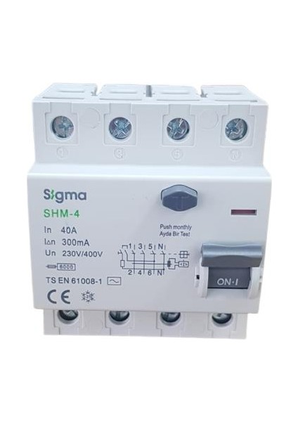 4x40A 300MA Kaçak Akım Rölesi 5'li Sigma