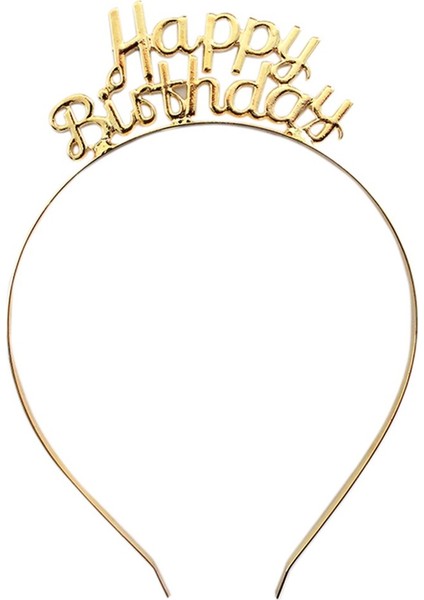 Metal Happy Birthday Taç Gold