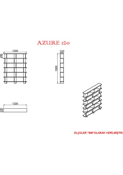 AZURE-120 Raflı Kitaplık AZR02