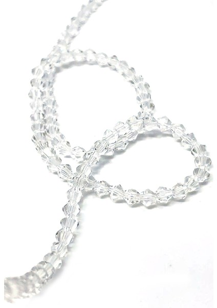 4 mm Piramit Kristal Cam Boncuk Şeffaf Beyaz Renk