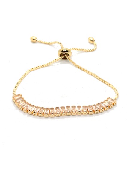 Altın Renk Zirkon Beyaz Taş Baget Asansör Bileklik - 1413