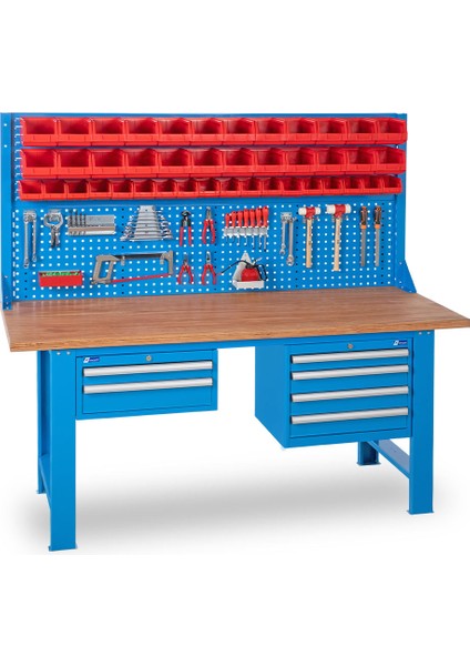 Metal Çalışma Tezgahı-4 Çekmeceli-Masa Tablası Kayın-2020x760x910/1824 mm