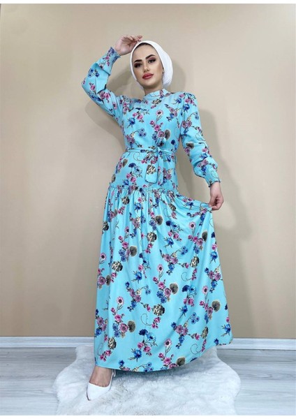 Yazlık Tesettür Çiçekli Elbise