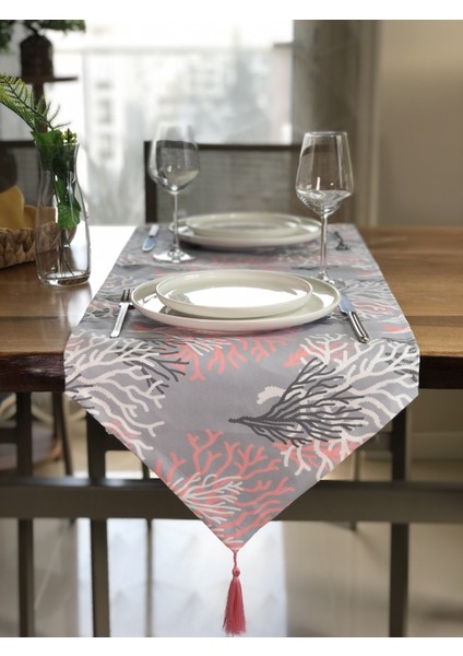 Pembe Mercan Desenli Runner Örtü