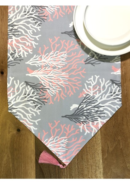 Pembe Mercan Desenli Runner Örtü