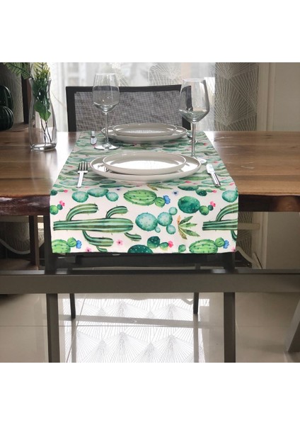Kaktüs Desenli Kare Runner Örtü
