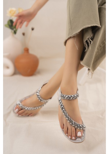 Sasha Anatomik Parmak Arası Taşlı Günlük Sandalet