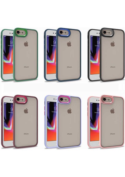 Apple iPhone Se 2020 Kapak Metal Kamera Korumalı Arkası Şeffaf Silikon Kılıf - Lila fırsatları