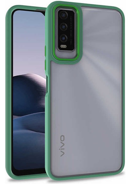 Vivo Y20 Kapak Metal Kamera Korumalı Arkası Şeffaf Silikon Kılıf - Yeşil