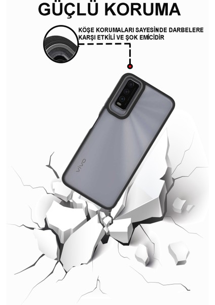 Vivo Y32 Kapak Metal Kamera Korumalı Arkası Şeffaf Silikon Kılıf - Kırmızı modelleri