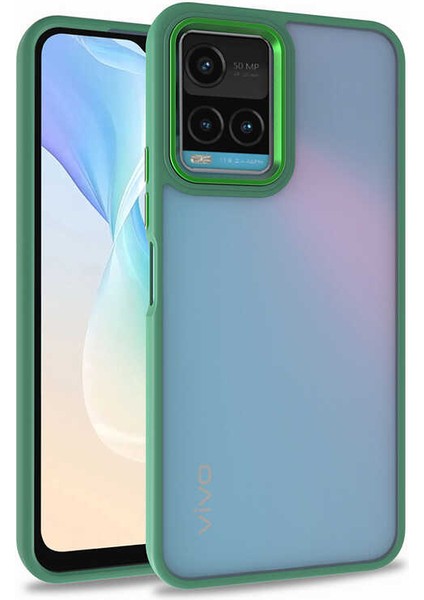 Vivo Y32 Kapak Metal Kamera Korumalı Arkası Şeffaf Silikon Kılıf - Yeşil