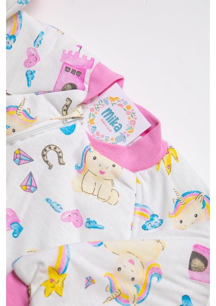 Dar Kalıp Unicorn Desenli Pembe Biyeli Elyaf Dolgulu 2,0 Tog Kız Çocuk Uyku Tulumu