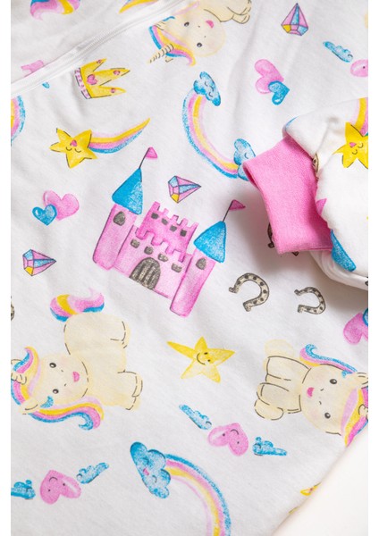 Dar Kalıp Unicorn Desenli Pembe Biyeli Elyaf Dolgulu 2,0 Tog Kız Çocuk Uyku Tulumu
