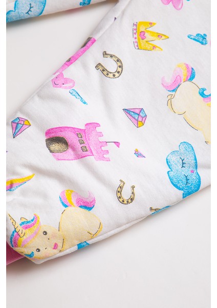 Dar Kalıp Unicorn Desenli Pembe Biyeli Elyaf Dolgulu 2,0 Tog Kız Çocuk Uyku Tulumu