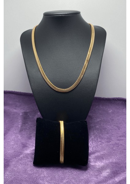 Kararmaz İtalyan Yassı Kolye & Bileklik Seti