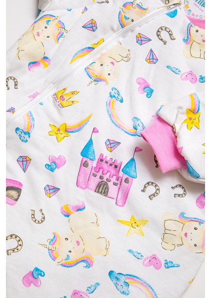 Dar Kalıp Unicorn Desenli Pembe Biyeli Elyaf Dolgulu 2,0 Tog Kız Çocuk Uyku Tulumu