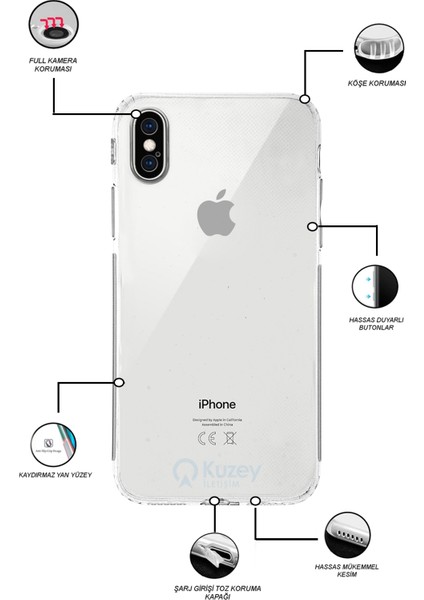 Apple iPhone x Kapak Kamera Korumalı Tıpalı Şeffaf Silikon Kılıf