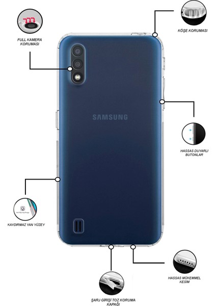 Samsung Galaxy A01 Kapak Kamera Korumalı Tıpalı Şeffaf Silikon Kılıf