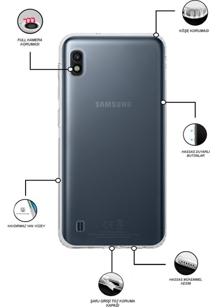 Samsung Galaxy A10 Kapak Kamera Korumalı Tıpalı Şeffaf Silikon Kılıf