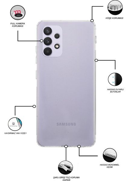 Samsung Galaxy A32 Kapak Kamera Korumalı Tıpalı Şeffaf Silikon Kılıf fiyatları