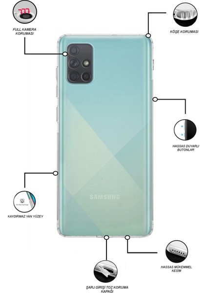 Samsung Galaxy A71 Kapak Kamera Korumalı Tıpalı Şeffaf Silikon Kılıf