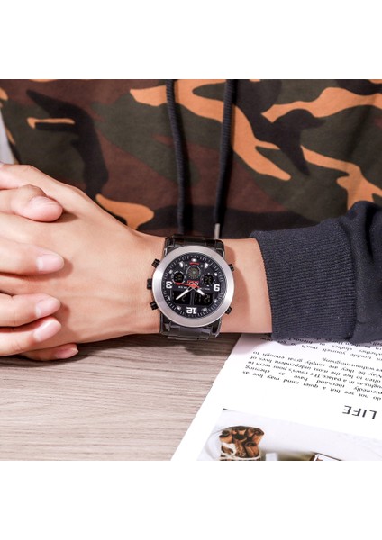 3 Zaman Moda LED Saatler Chrono Count Down Dijital Kol Saatleri Paslanmaz Çelik Kayış Erkek (Yurt Dışından)