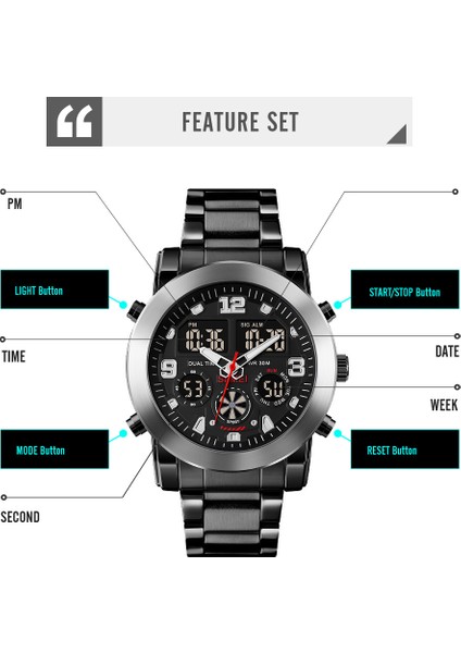 3 Zaman Moda LED Saatler Chrono Count Down Dijital Kol Saatleri Paslanmaz Çelik Kayış Erkek (Yurt Dışından)
